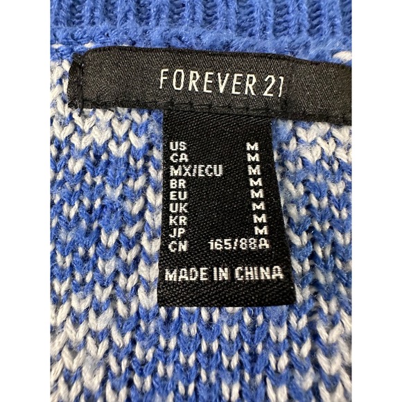 Forever 21 Blue White Checkerboard Knit Cardigan Sweater Womens Medium Oversized - Picture 6 of 8